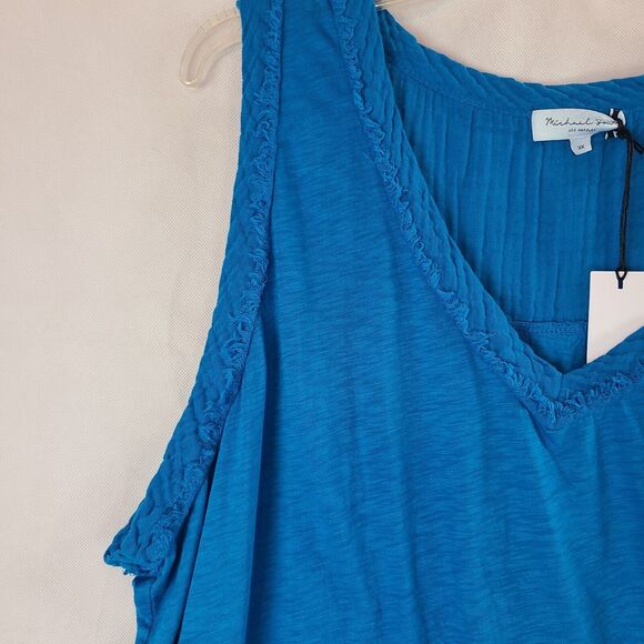 New MICHAEL STARS Womens (3X) Blue (Pacific) Dina Fabric Mix V-Neck Tank Top $98 - Picture 6 of 10